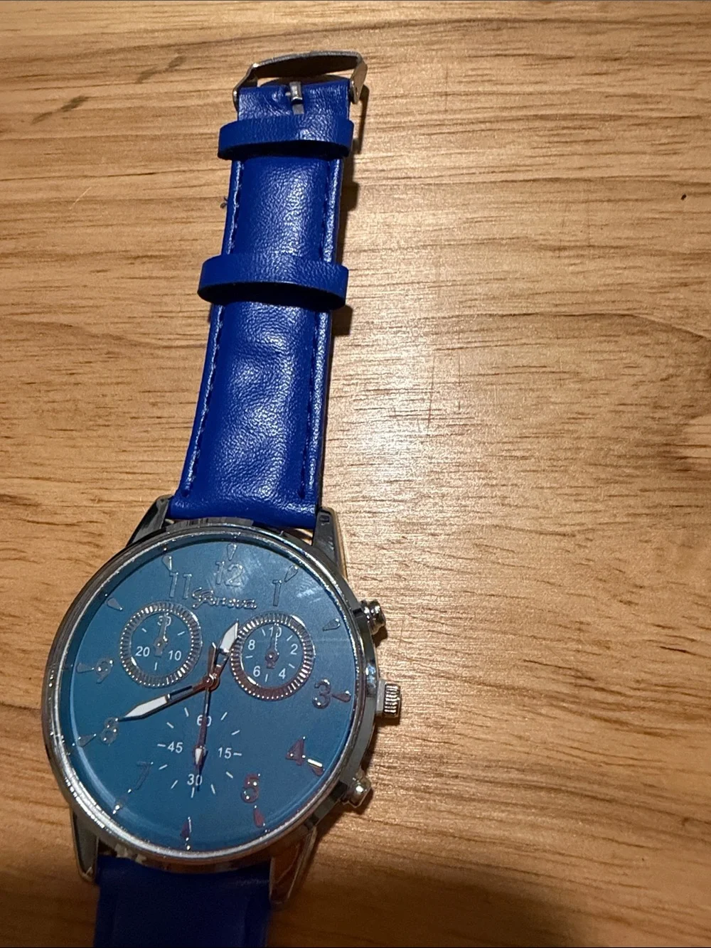 Source Unknown Blue Leather Strap Chronograph Watch needs battery